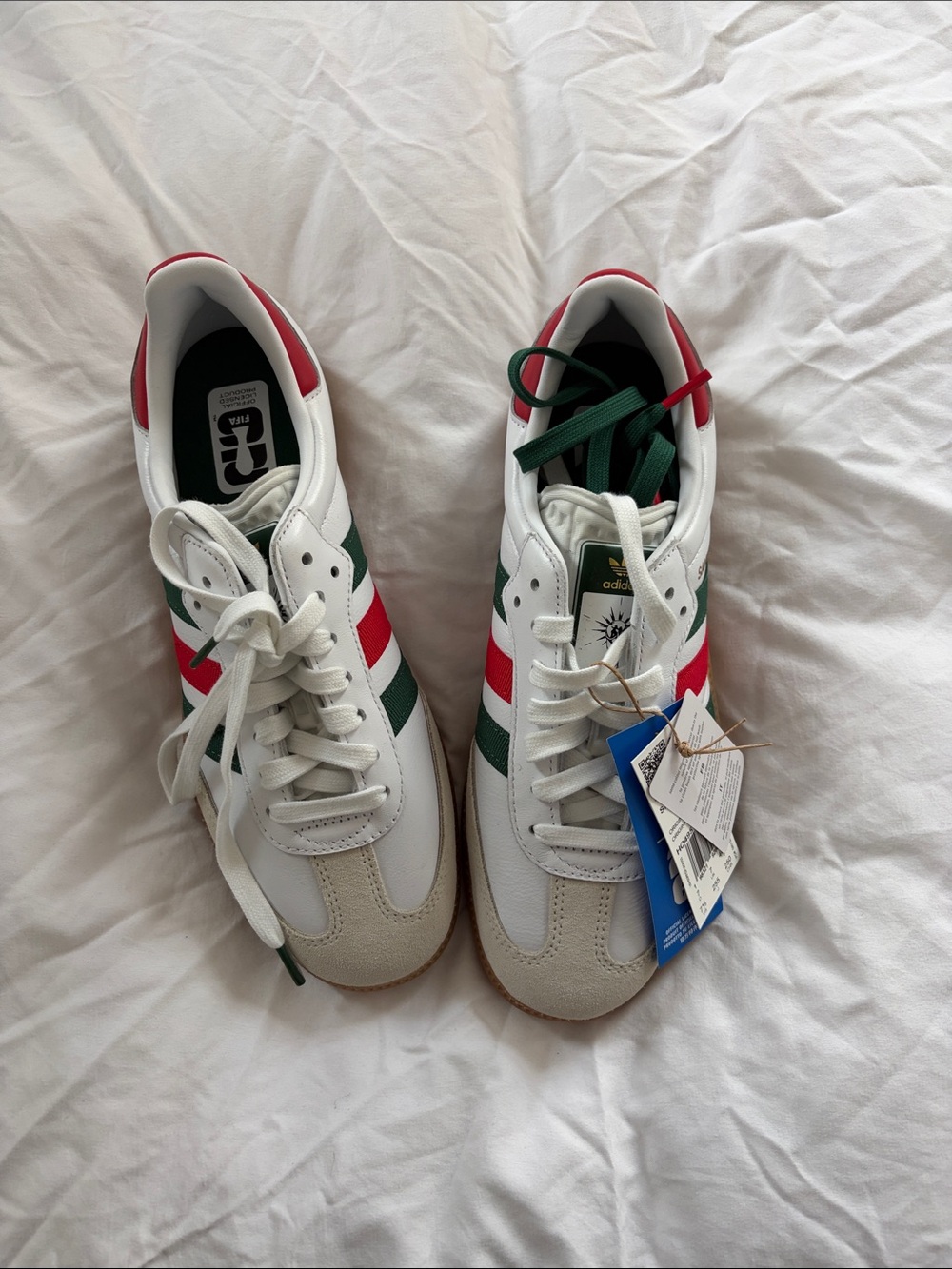 adidas White Sneakers with Green & Red Stripes FIFA